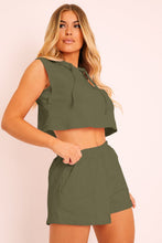 Load image into Gallery viewer, Hooded Crop Top &amp; Pocketed Shorts Set