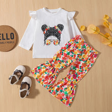 Load image into Gallery viewer, Baby Girl Graphic Top and Printed Flare Pants Set