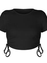 Load image into Gallery viewer, Round Neck Short Sleeve Drawstring Cropped Tee
