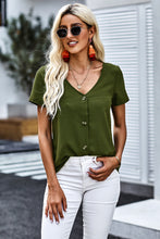 Load image into Gallery viewer, Buttoned V-Neck Short Sleeve Top