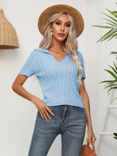 Load image into Gallery viewer, Cable-Knit Johnny Collar Short Sleeve Knit Top