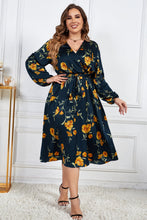 Load image into Gallery viewer, Plus Size Floral Print Surplice Neck Midi Dress