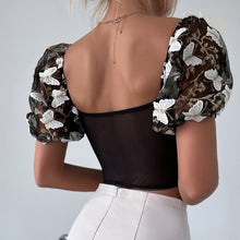 Load image into Gallery viewer, Embroidery Sweetheart Neck Short Sleeve Lace Trim Blouse
