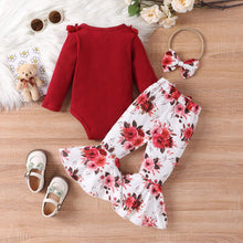 Load image into Gallery viewer, Baby Girl Lace Detail Round Neck Bodysuit and Bow Pants Set