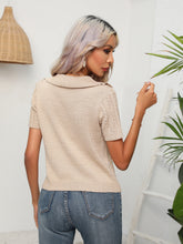 Load image into Gallery viewer, Cable-Knit Johnny Collar Short Sleeve Knit Top