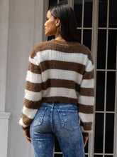 Load image into Gallery viewer, Striped Button Up Dropped Shoulder Cardigan