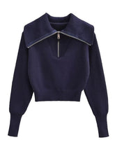 Load image into Gallery viewer, Half Zip Ribbed Collared Neck Knit Top