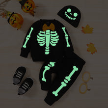 Load image into Gallery viewer, Kids Skeleton Pattern Round Neck Sweatshirt and Bone Pattern Pants Set