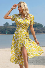Load image into Gallery viewer, Floral Surplice Neck Short Sleeve Dress