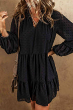 Load image into Gallery viewer, Swiss Dot V-Neck Ruffle Trim Mini Tiered Dress