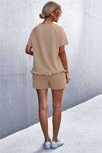 Load image into Gallery viewer, Raglan Sleeve Ruffle Hem Top and Shorts Set with Pockets