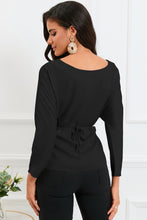 Load image into Gallery viewer, Boat Neck Back Tie Long Sleeve Satin Blouse
