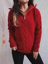 Load image into Gallery viewer, Ribbed Half Zip Long Sleeve Sweater
