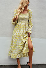 Load image into Gallery viewer, Floral Smocked Square Neck Slit Midi Dress