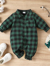 Load image into Gallery viewer, Baby Plaid Long Sleeve Snapped Jumpsuit