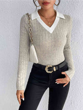 Load image into Gallery viewer, Ribbed Johnny Collar Long Sleeve Blouse
