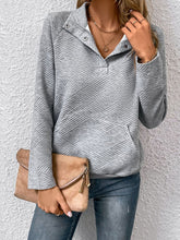 Load image into Gallery viewer, Raglan Sleeve Collared Neck Sweatshirt with Pocket