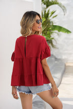 Load image into Gallery viewer, Round Neck Ruched Short Sleeve Blouse