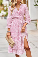Load image into Gallery viewer, Leopard Surplice Tie Belt Slit Dress