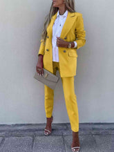 Load image into Gallery viewer, Lapel Collar Long Sleeve Blazer and Pants Set