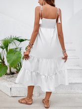 Load image into Gallery viewer, Tie-Shoulder Smocked Tiered Midi Dress