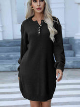 Load image into Gallery viewer, Buttoned Round Neck Long Sleeve Sweater Dress