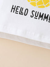 Load image into Gallery viewer, Girls HELLO SUMMER Pineapple Graphic Tank and Raw Hem Denim Shorts Set