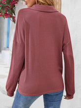 Load image into Gallery viewer, Half Button Collared Neck Long Sleeve Top