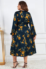 Load image into Gallery viewer, Plus Size Floral Print Surplice Neck Midi Dress