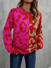 Load image into Gallery viewer, Round Neck Contrast Color Dropped Shoulder Sweater
