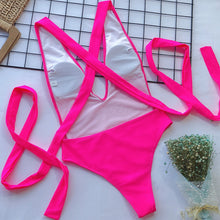 Load image into Gallery viewer, Halter Neck Deep V Tied One-Piece Swimsuit