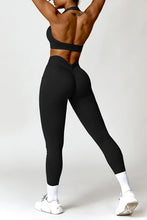 Load image into Gallery viewer, Ruched Halter Neck Bra and Pocketed Leggings Active Set