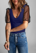 Load image into Gallery viewer, Spliced Mesh Puff Sleeve Blouse