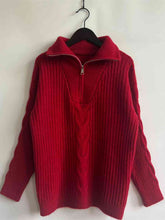 Load image into Gallery viewer, Ribbed Half Zip Long Sleeve Sweater