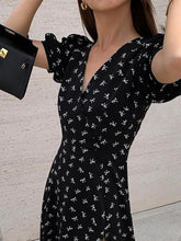 Load image into Gallery viewer, Puff Sleeve Surplice Neck Split Dress