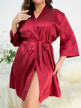 Load image into Gallery viewer, Plus Size Surplice Neck Tie Waist Robe