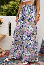Load image into Gallery viewer, Floral Tie Belt Wide Leg Pants