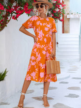 Load image into Gallery viewer, Floral Puff Sleeve Ruffle Hem Midi Dress