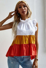 Load image into Gallery viewer, Ruffle Trim Mock Neck Sleeveless Color Block Tank Top