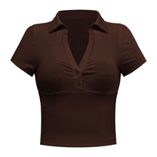 Load image into Gallery viewer, Buttoned Johnny Collar Short Sleeve Top