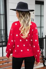 Load image into Gallery viewer, Polka Dot Round Neck Dropped Shoulder Sweater