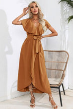Load image into Gallery viewer, Ruffled Tied V-Neck Midi Dress