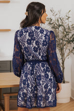 Load image into Gallery viewer, Pompom Trim Puff Sleeve Belted Lace Dress