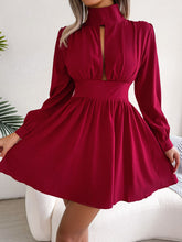 Load image into Gallery viewer, Cutout Turtleneck A-Line Mini Dress