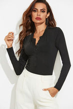 Load image into Gallery viewer, Half Button Round Neck Long Sleeve Bodysuit