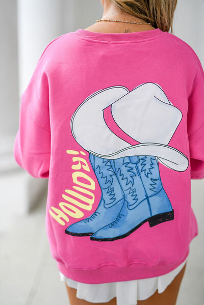 HOWDY! Round Neck Dropped Shoulder Sweatshirt