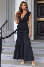 Load image into Gallery viewer, Ruched Plunge Sleeveless Maxi Dress