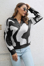 Load image into Gallery viewer, Two-Tone Johnny Collar Dropped Shoulder Pullover Sweater