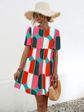 Load image into Gallery viewer, Geometric Frill Round Neck Short Sleeve Dress