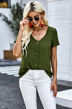 Load image into Gallery viewer, Buttoned V-Neck Short Sleeve Top